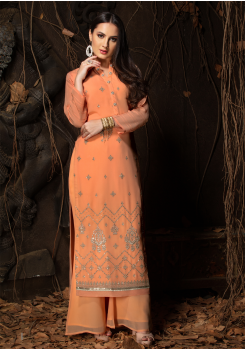 Peach Color Designer Georgette Kurti